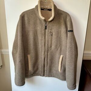 AIGLE POLARTEC Brown Warm Fleece Zip Up Jacket & Pockets Men's M Hiking Camping